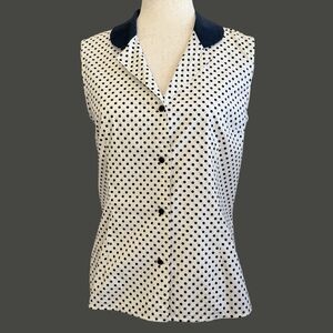 Agnes B Polka Dot Collared Sleeveless Top Size 38 M Twee Mod Pin Up French Girl